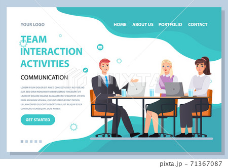 Team interaction activities webpage template. People work together and interact with information 71367087