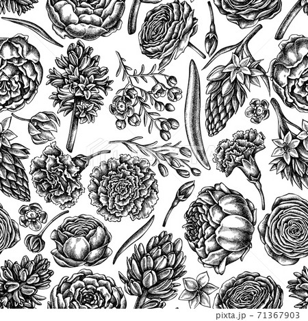 Seamless Pattern With Black And White Peony のイラスト素材