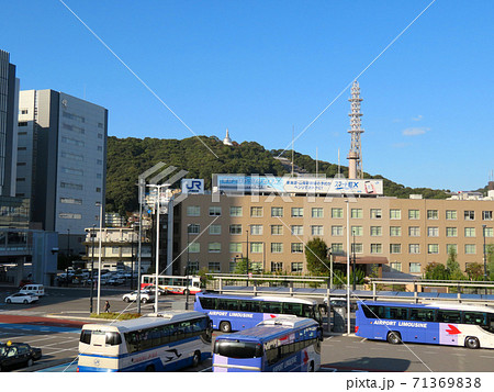 広島駅から見た仏舎利塔の写真素材