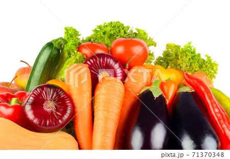 Ripe, bright vegetables and fruits isolated on white background. 71370348