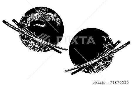 samurai katana sword black and white vector design with sakura blossom and crane bird 71370539