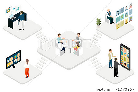 インターネットで人と人が繋がるイメージ アイソメトリックのイラスト素材