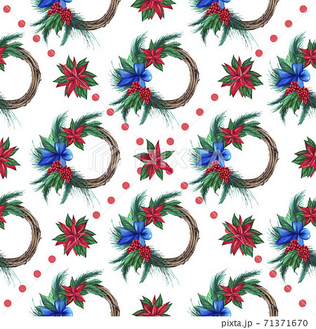 Christmas watercolor wreath seamless pattern. Hand-drawn illustration 71371670