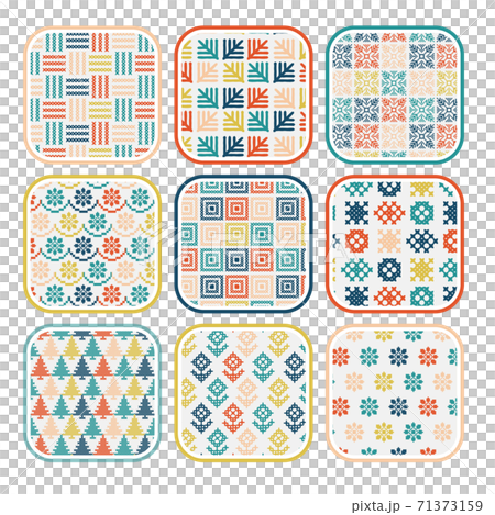 幾何学模様のパターン柄 セット 角丸正方形 71373159