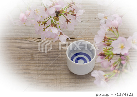 蛇の目のお猪口と桜の花 楕円ぼかし 蛇の目のお猪口と桜の花 楕円ぼかし 71374322