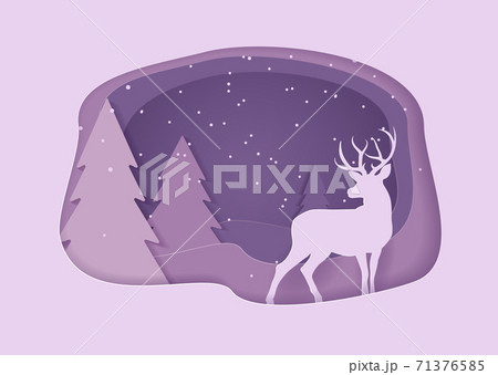 Marry christmas with Deer and santa claus driving in a sleigh with snow in the winter season. 71376585