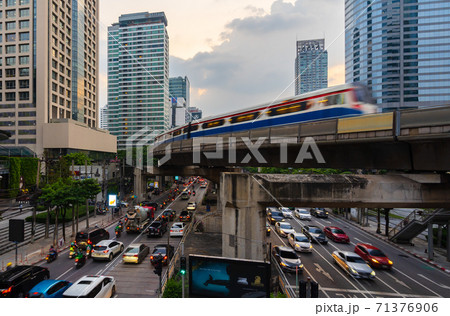 urban traffic and sky train in Bangkok, Thailand 71376906