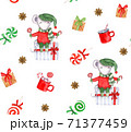 Vintage seamless patterhn with Mouse character, gifts and sweets watercolor illustration 71377459