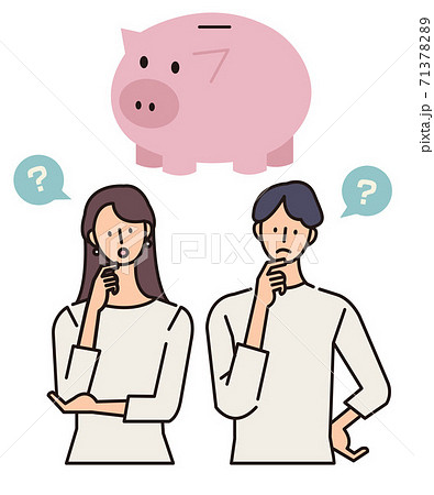 豚の貯金箱と家族のイラスト お金に関する疑問のイラスト素材 7137