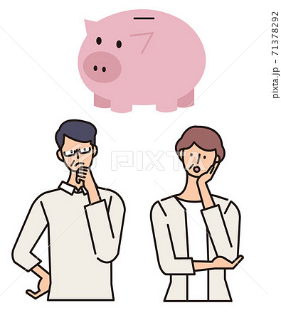 豚の貯金箱と家族のイラスト お金に関する疑問のイラスト素材