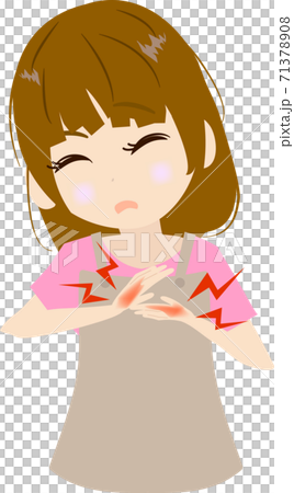Illustration of a cute housewife whose hands are tingling and hurting 71378908