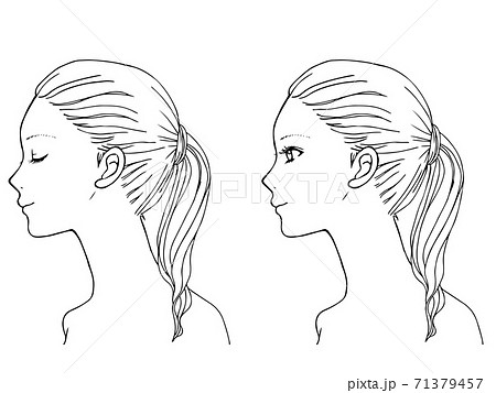 美容に使えそうな女性の線画イラスト 横顔 のイラスト素材