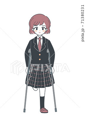 松葉杖を使う片足の女子学生 ベクターのイラスト素材