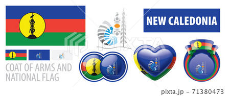 Vector set of the coat of arms and national flag of New Caledonia 71380473