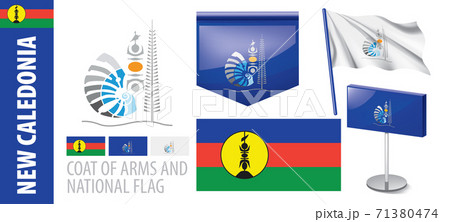 Vector set of the coat of arms and national flag of New Caledonia 71380474