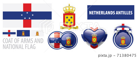 Vector set of the coat of arms and national flag of Netherlands Antilles 71380475