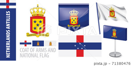 Vector set of the coat of arms and national flag of Netherlands Antilles 71380476