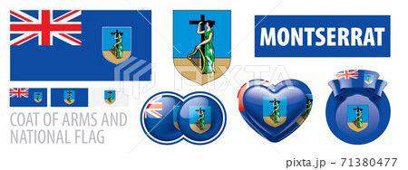 Vector set of the coat of arms and national flag of Montserrat 71380477