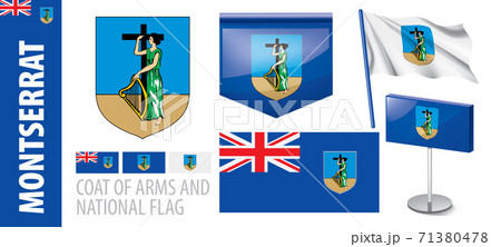 Vector set of the coat of arms and national flag of Montserrat 71380478