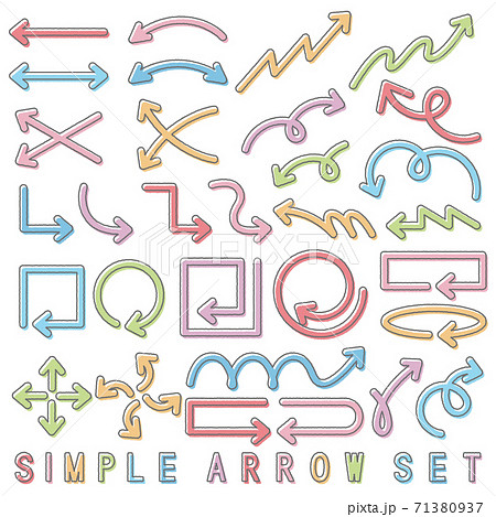 素材：シンプルな矢印のカラフルバリエーションセット（版ずれ風） 71380937