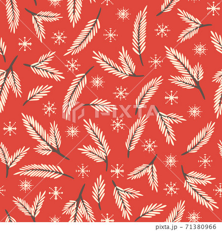Christmas seamless pattern. White spruce branches and snowflakes. Cozy and cute illustration for textiles, packaging, cards, banners. Festive snow background. 71380966