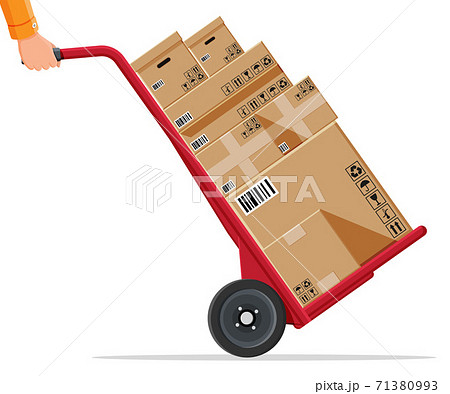 Barrow full of boxes isolated on white. 71380993