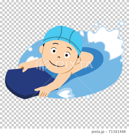 A boy practicing fluttering with a kickboard A boy practicing fluttering with a kickboard 71381486