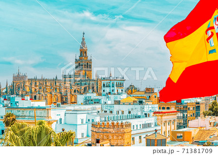 View from Tower of Gold  on  Roman Catholic cathedral in Seville 71381709