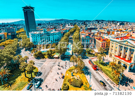 Panorama on Barcelona from Columbus monument. Military Governmen 71382130