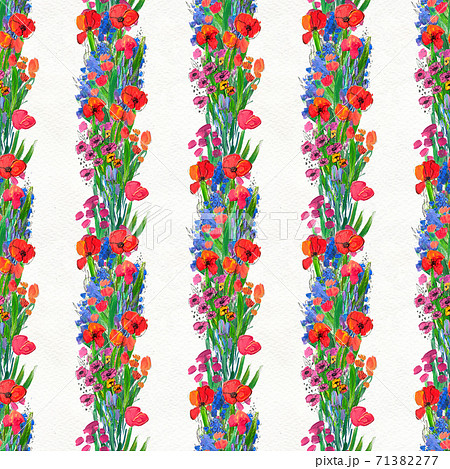 Seamless pattern with flowers. Watercolor or acrylic painting. Hand drawn floral background. 71382277