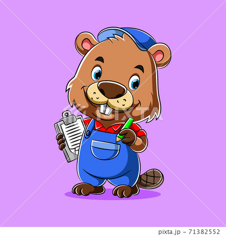 The delivery courier beaver holding the pen and the paper to check the costumer 71382552