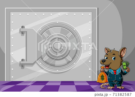 Thief mouse stealing a lot of money from the safe box in the bank 71382587