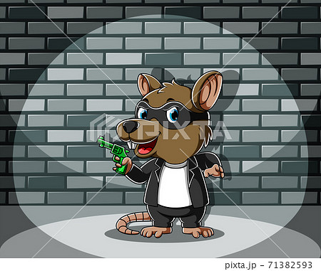 Criminal mouse standing and holding the green gun 71382593