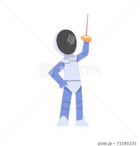 Boy Fencing Athlete Character Practicing with Sword, Kid Doing Sports, Healthy Lifestyle Concept Cartoon Style Vector Illustration 71385233