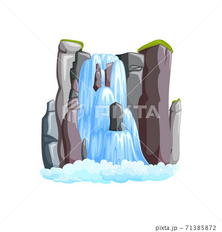 Waterfall cascade in mountains. Waterfall front view isolated in white background. Vector illustration 71385872