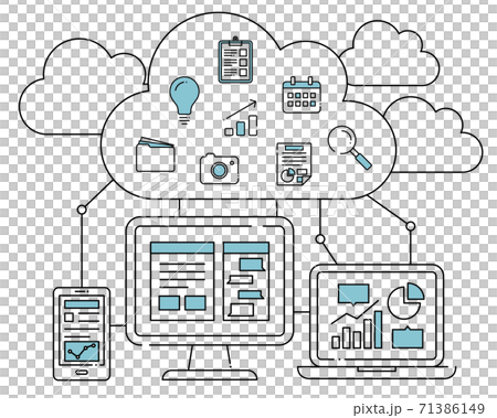 クラウドのイラスト アイコン ビジネス デジタル化 It Pc データ 共有 バックアップ 情報のイラスト素材