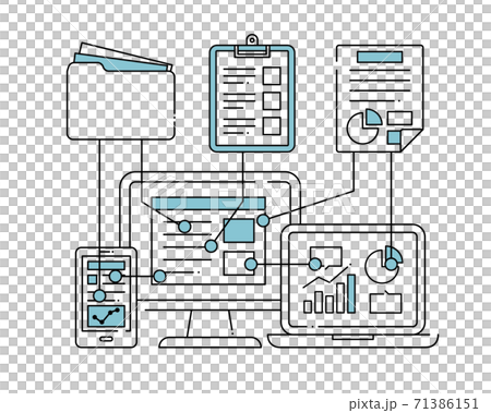 Digitization illustration / cloud / icon / business / IT / PC / data / sharing / backup / information 71386151