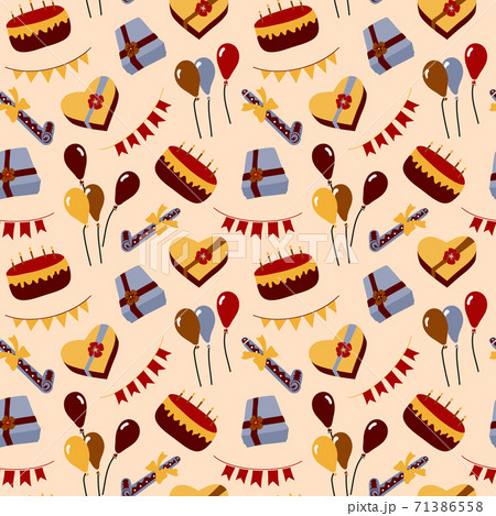 birthday theme seamless pattern. Colorful detailed, with lots of objects vector background 71386558