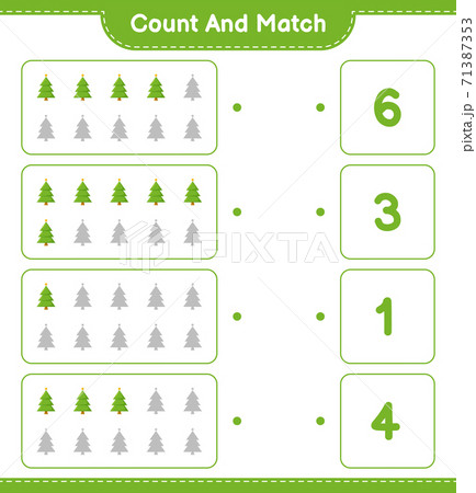 Count and match, count the number of Christmas Tree and match with right numbers. Educational children game, printable worksheet, vector illustration Count and match, count the number of Christmas Tree and match with right numbers. Educational children game, printable worksheet, vector illustration 71387353