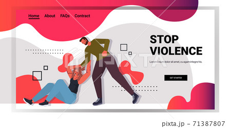 angry husband punching and hitting wife stop domestic violence aggression concept 71387807