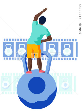 Man doing exercise leans to the side with outstretched arm back view flat vector illustration 71388899