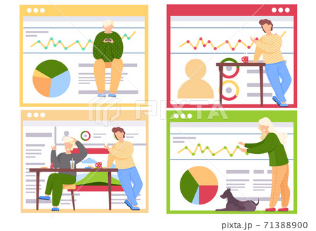 Guy plays video games holding joystick in hand. Woman office worker analyzes graph checks indicators Guy plays video games holding joystick in hand. Woman office worker analyzes graph checks indicators 71388900