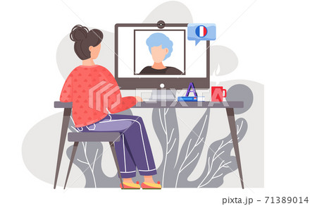 Foreign language online learning concept. Lesson with native French speaker on the Internet 71389014