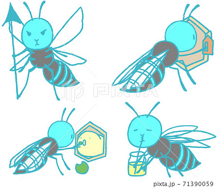 スズメバチの生態4種 水色 のイラスト素材