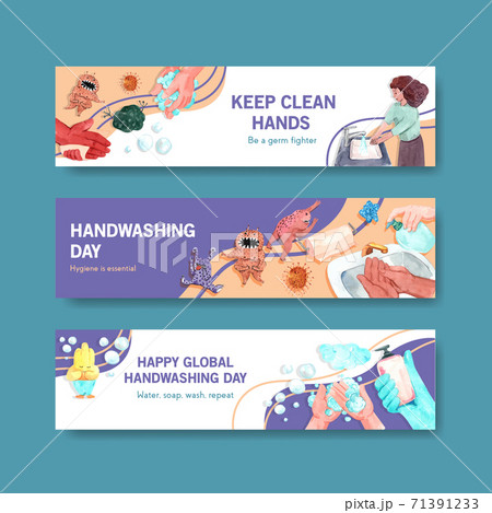 Banner template with global handwashing day concept design for advertise and marketing watercolor vector Banner template with global handwashing day concept design for advertise and marketing watercolor vector 71391233