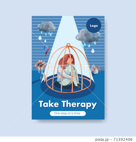 Poster template with world mental health day concept design for brochure and leaflet watercolor vector illustraion. 71392406