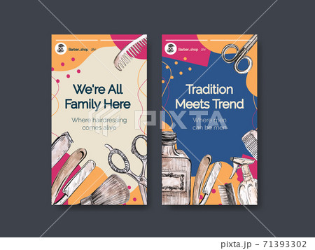 Instagram template with barber concept design for social media and online marketing watercolor vector illustration. 71393302