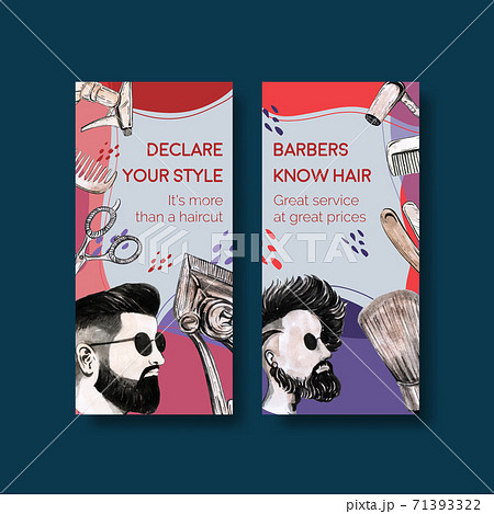 Flyer template with barber concept design for brochure and leaflet watercolor vector illustration. 71393322