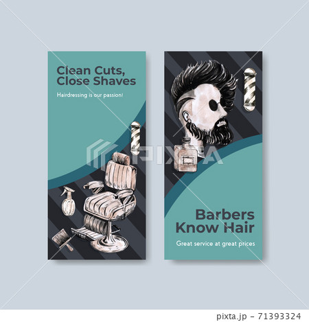 Flyer template with barber concept design for brochure and leaflet watercolor vector illustration. 71393324