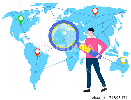 World Map and Man with Magnifying Glass Research World Map and Man with Magnifying Glass Research 71393431
